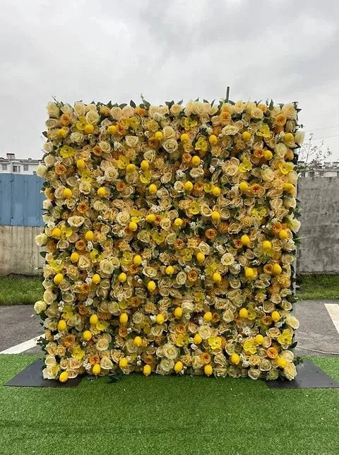 Yellow Lemon Burnt Orange Premium Rose Flower Wall - 012
