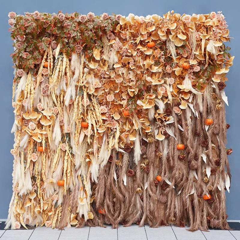 Dripping Pumpkins Tan and Brown Premium Flower Wall - 146