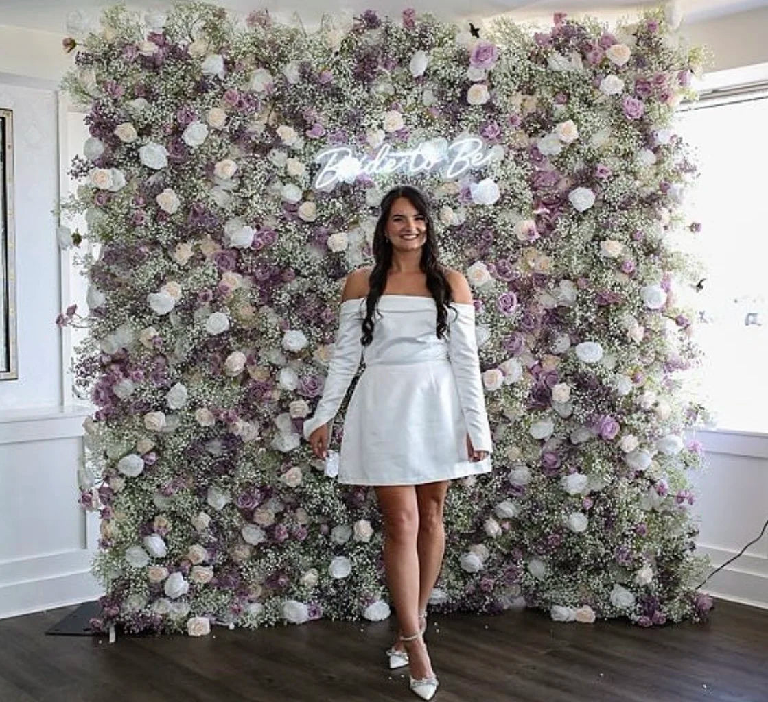 Baby's Breath White & Lavender Rose Flower Wall - 065