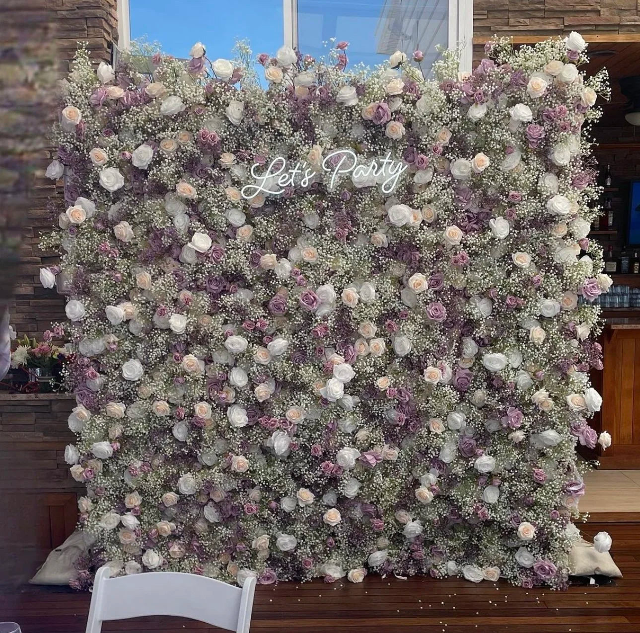 Baby's Breath White & Lavender Rose Flower Wall - 065