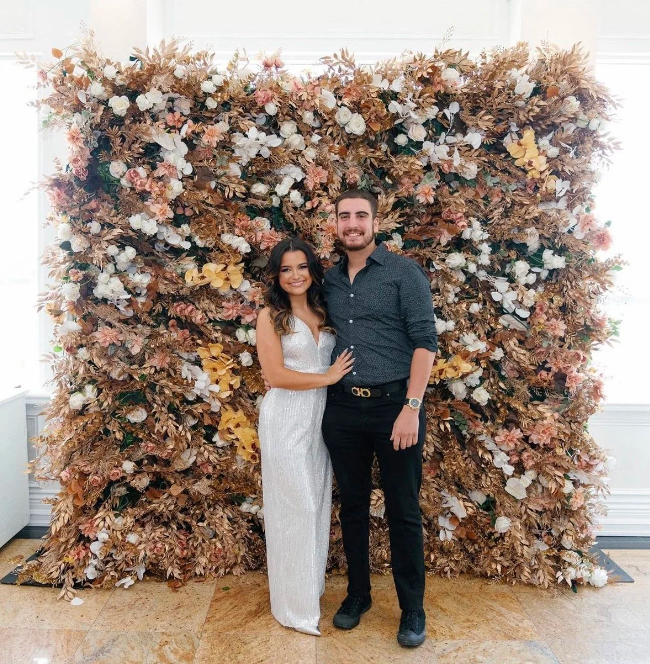 Into the Meadow Premium Tan & White Blush Flower Wall - 058
