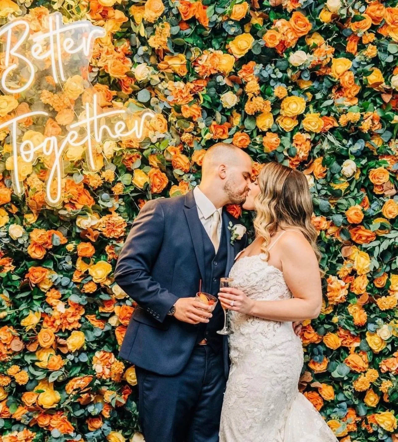 Orange & Yellow Premium Greenery Flower Wall - 160