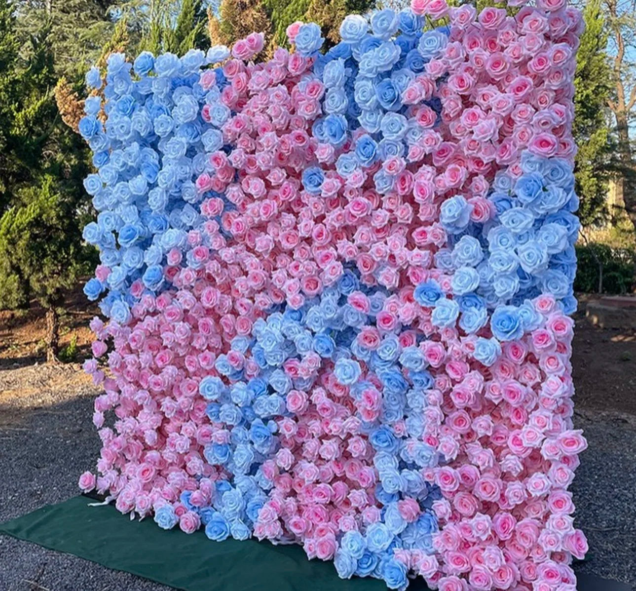 Pink & Blue Premium Rose Flower Wall - 107