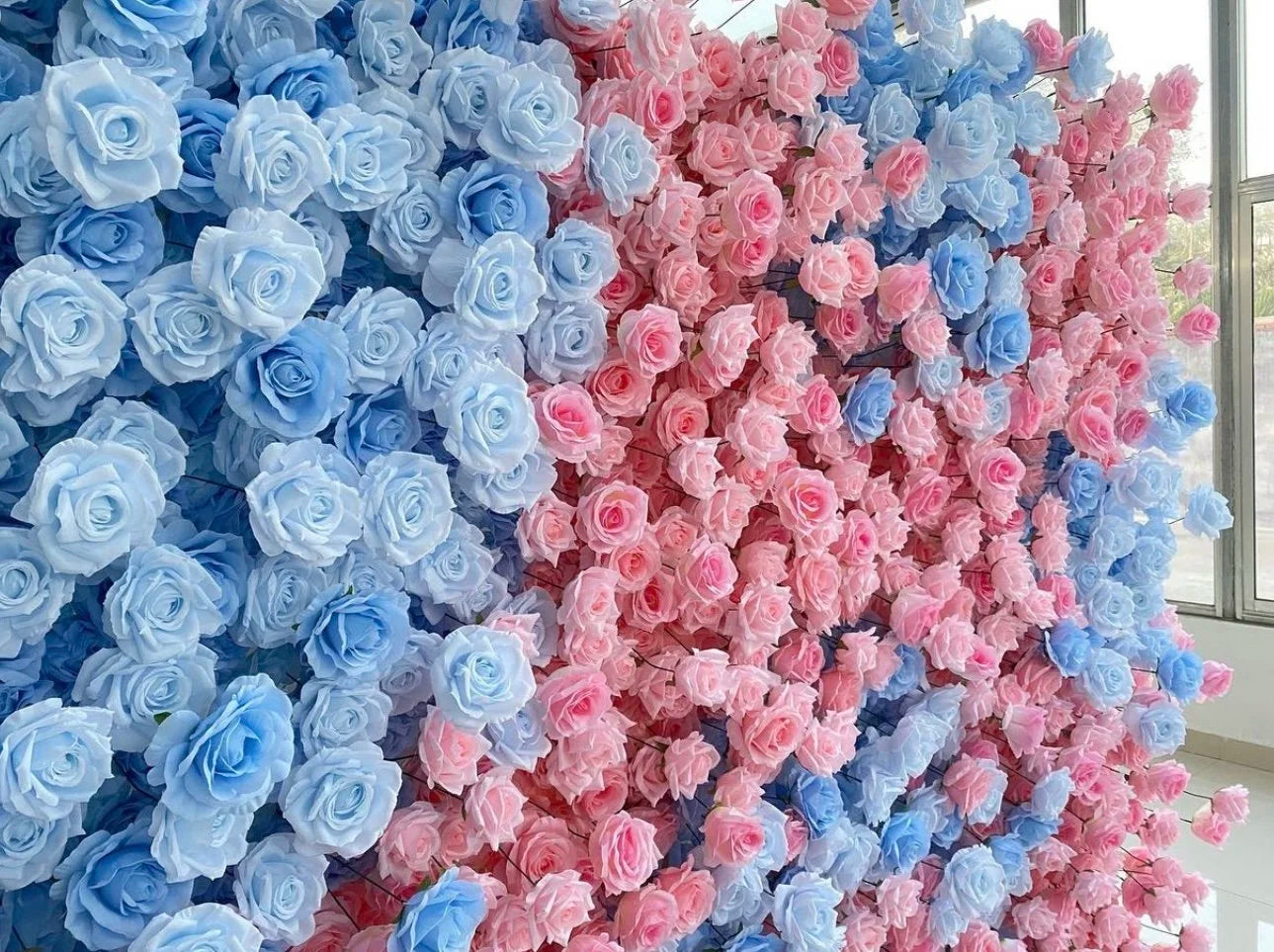 Pink & Blue Premium Rose Flower Wall - 107