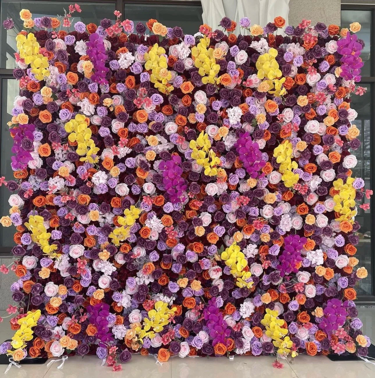 Dripping Purple & Yellow Rose Premium Flower Wall - 124