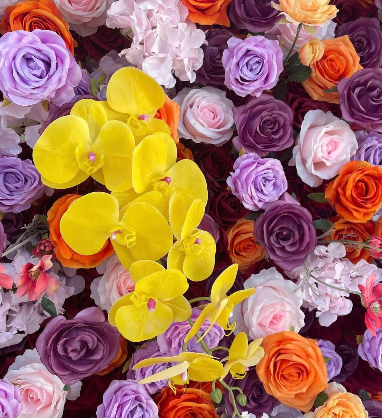 Dripping Purple & Yellow Rose Premium Flower Wall - 124