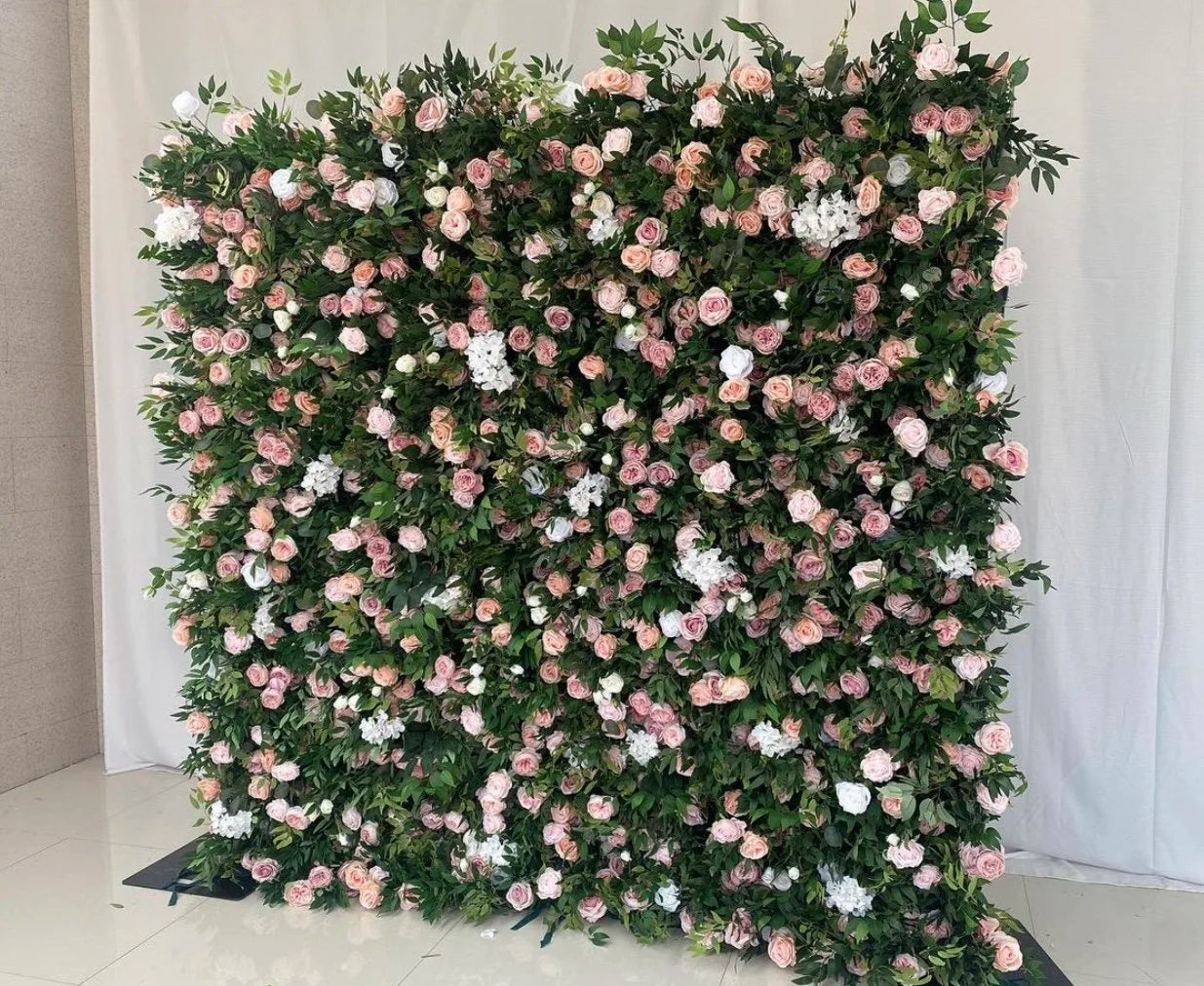 Pink, White and Greenery Rose Premium Flower Wall - 125