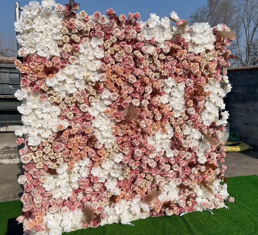 Blush Pink, Tan and White Rose Premium Flower Wall - 126
