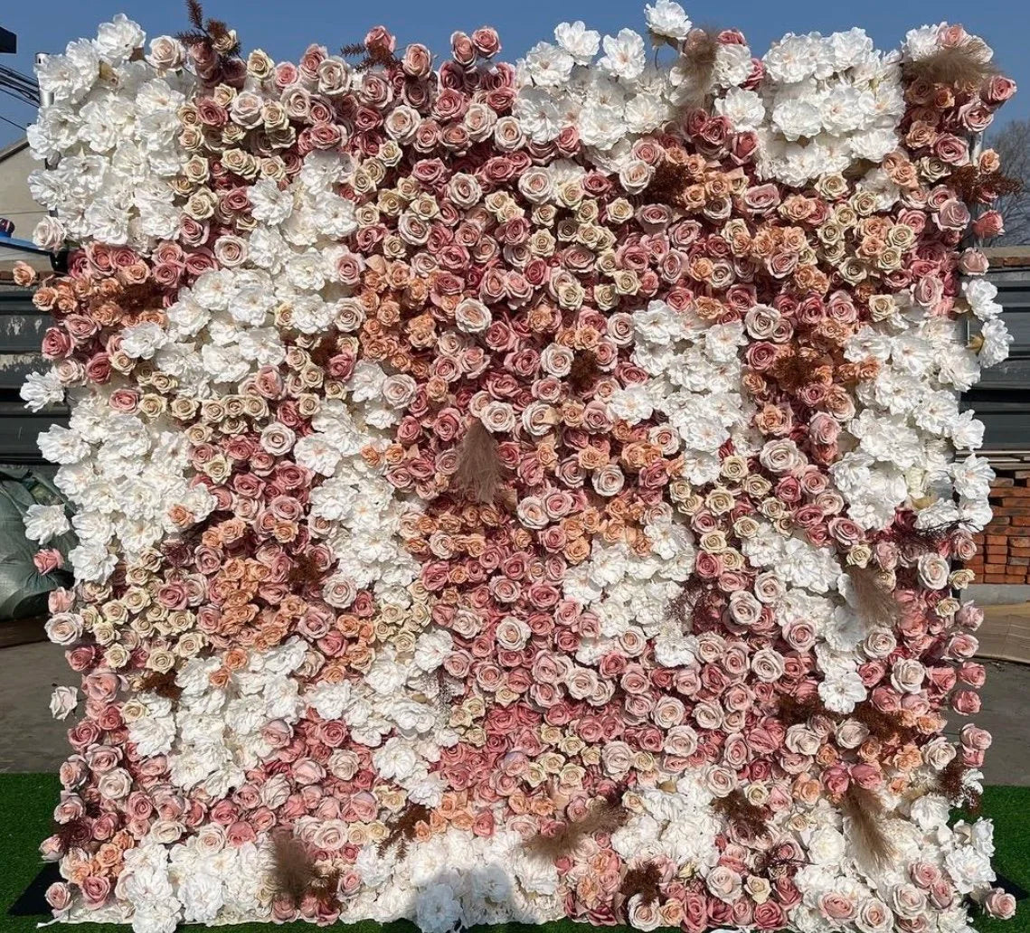 Blush Pink, Tan and White Rose Premium Flower Wall - 126