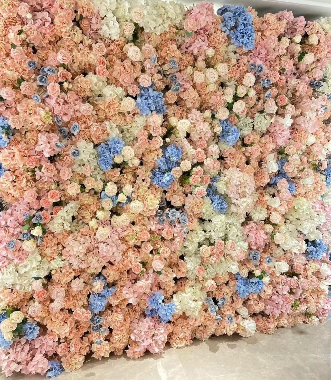 Blue, Cream & Blush Pink Premium Floral Flower Wall - 129