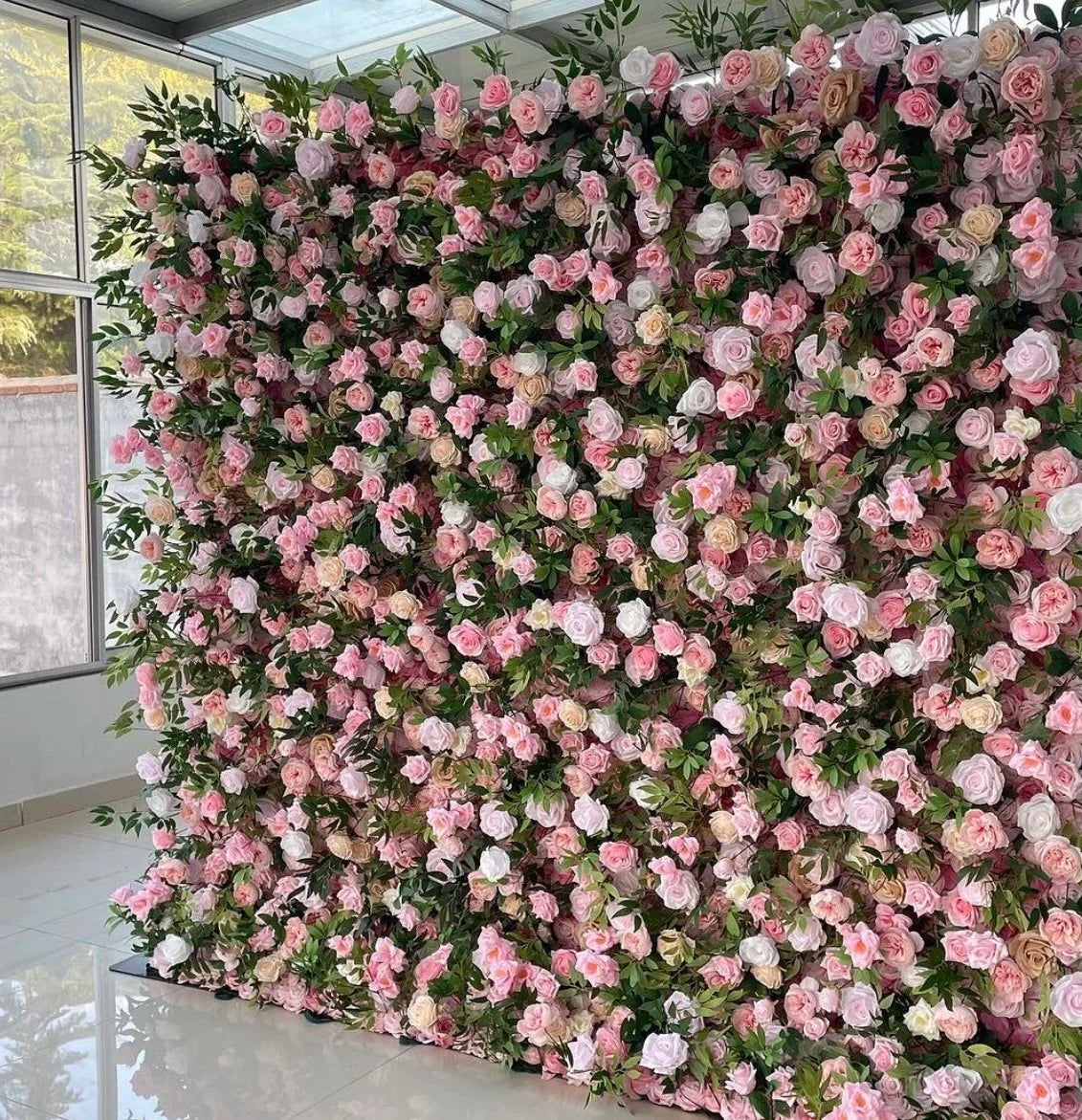 Pink & Green Rose Premum Flower Wall - 152