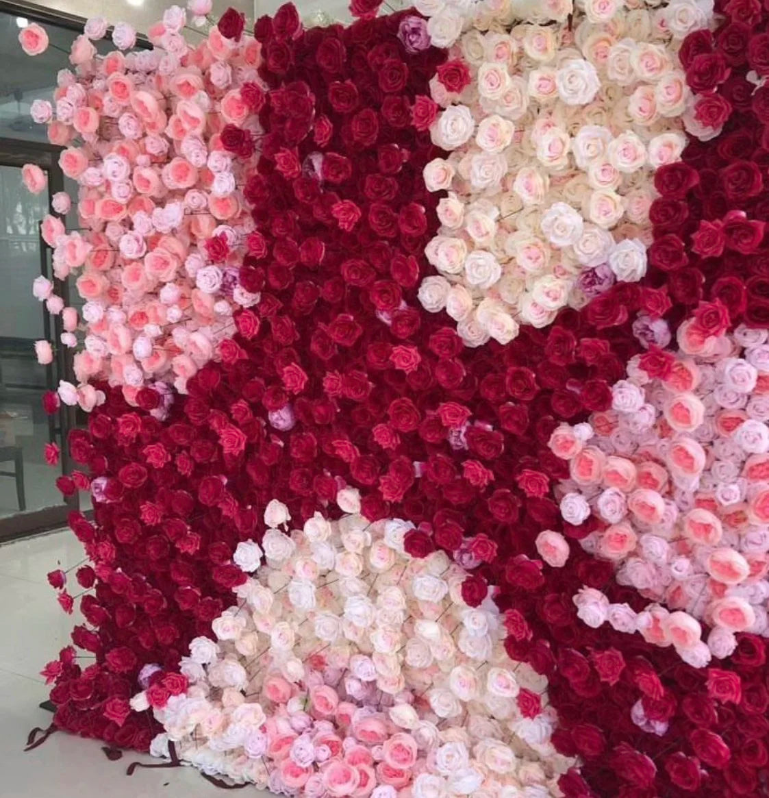 Pink & Red Cream Premium Rose Flower Wall - 106