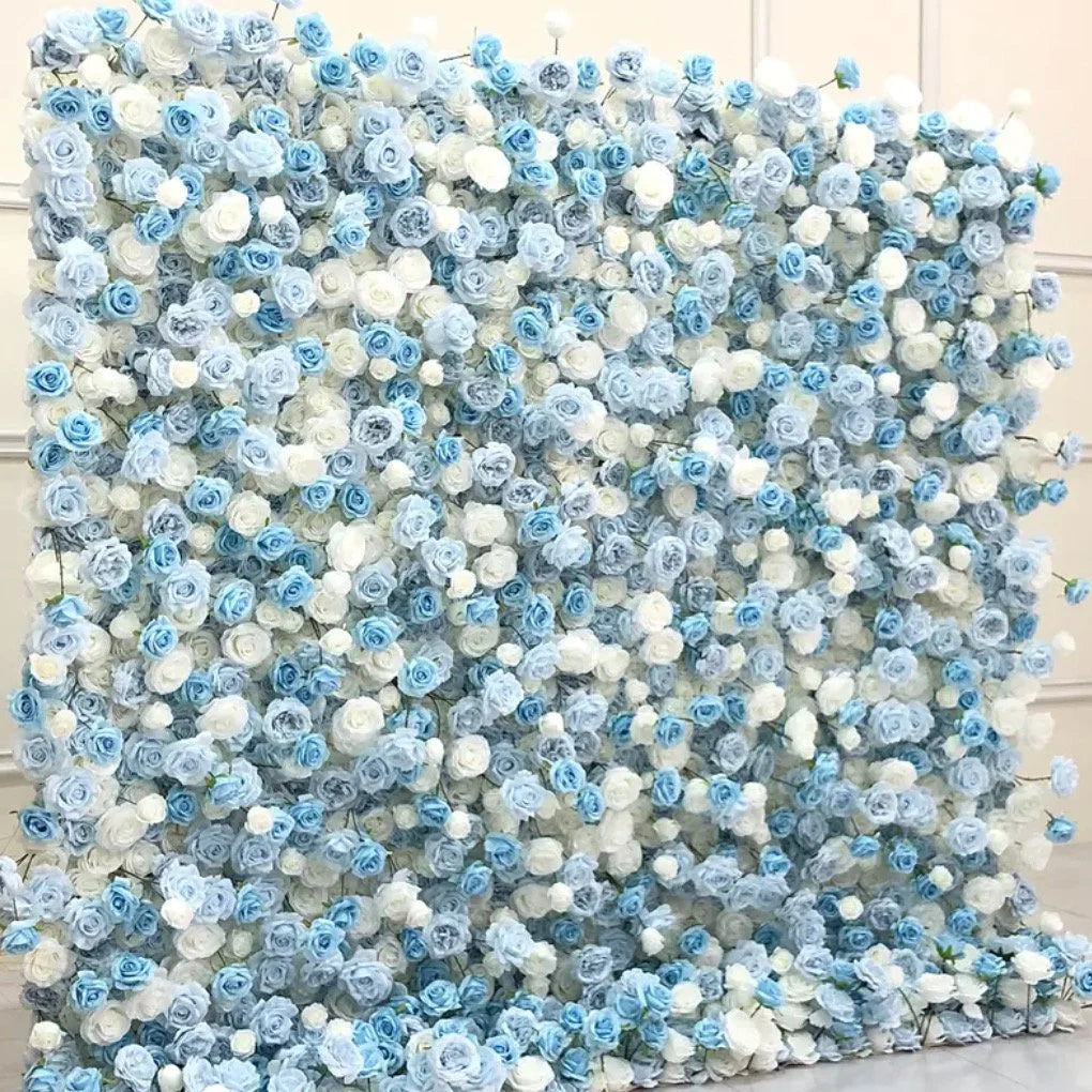 White & Baby Blue Premium Rose Flower Wall - 157