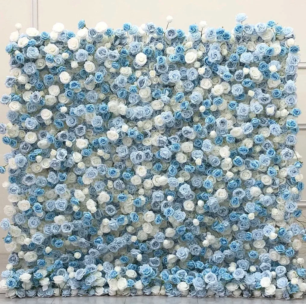 White & Baby Blue Premium Rose Flower Wall - 157