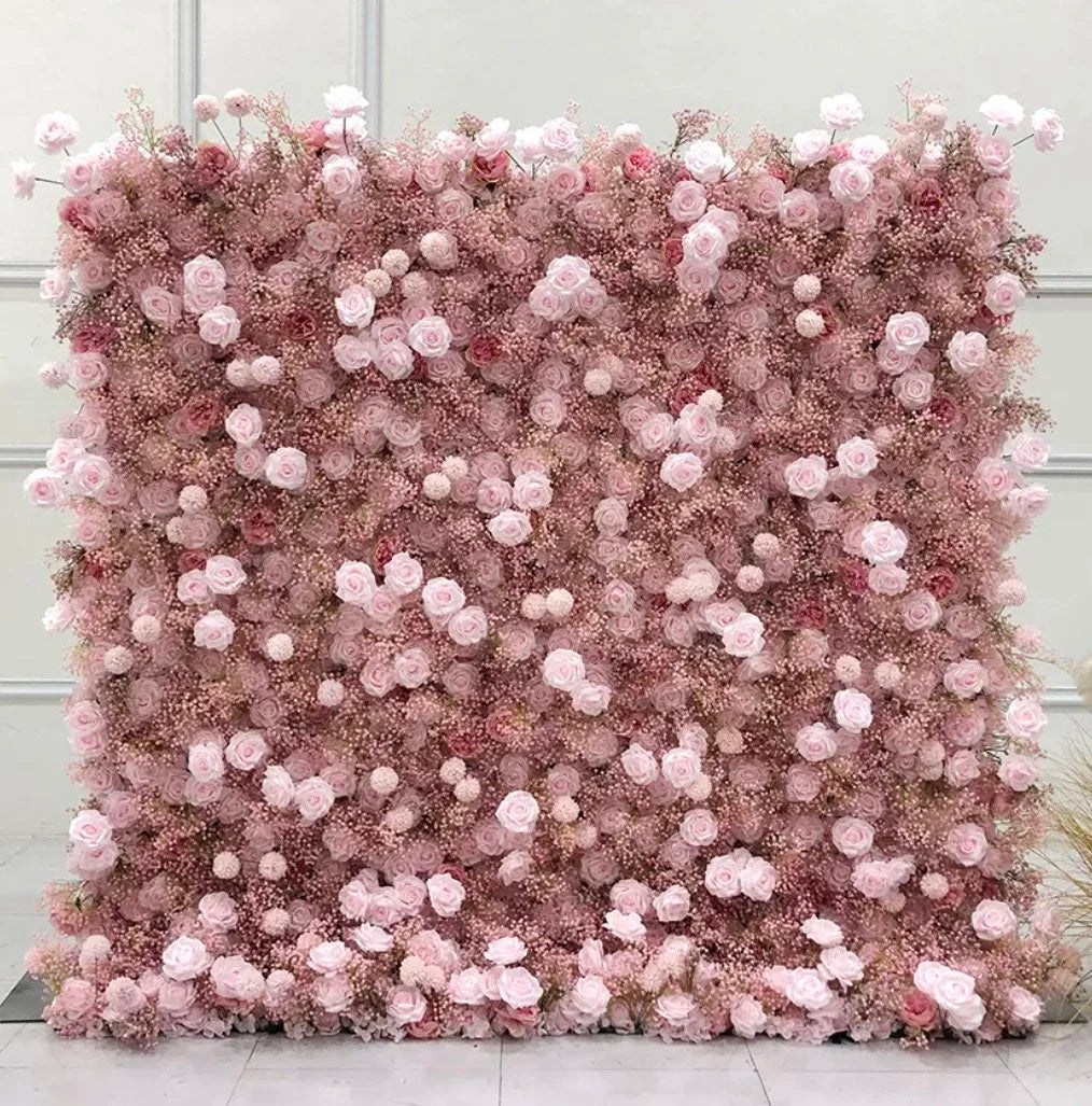 Baby's Breath Pink Rose Flower Wall - 062