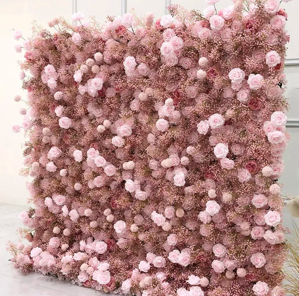 Baby's Breath Pink Rose Flower Wall - 062