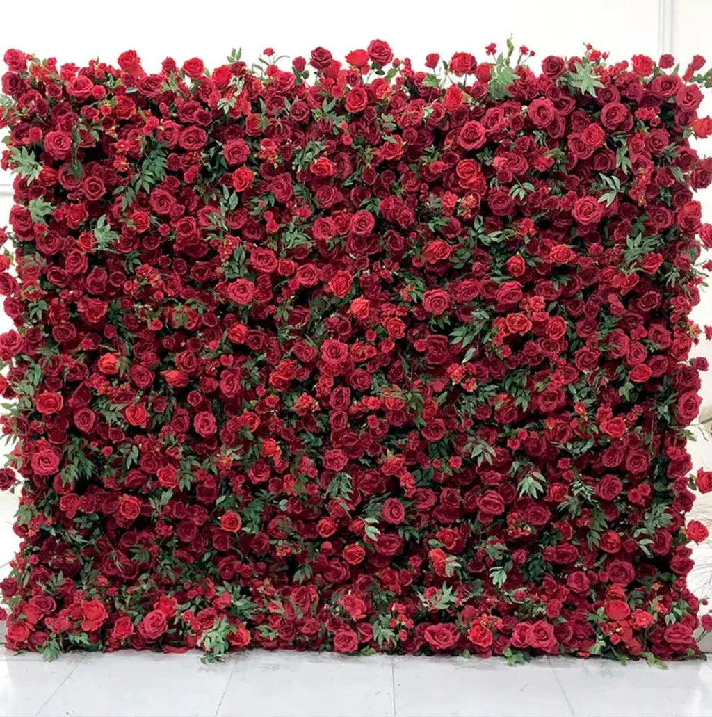 Red Rose & Meadow Greenery Flower Wall - 164