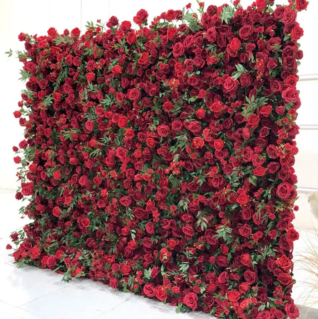 Red Rose & Meadow Greenery Flower Wall - 164