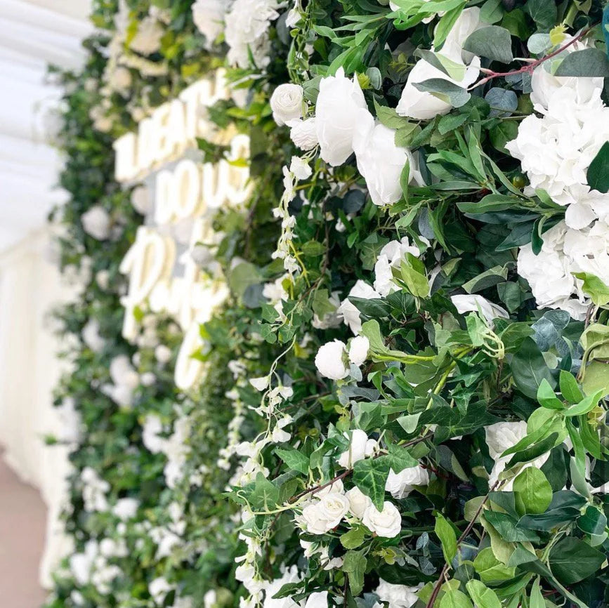 Wild White Rose Greenery Premium Flower Wall - 151