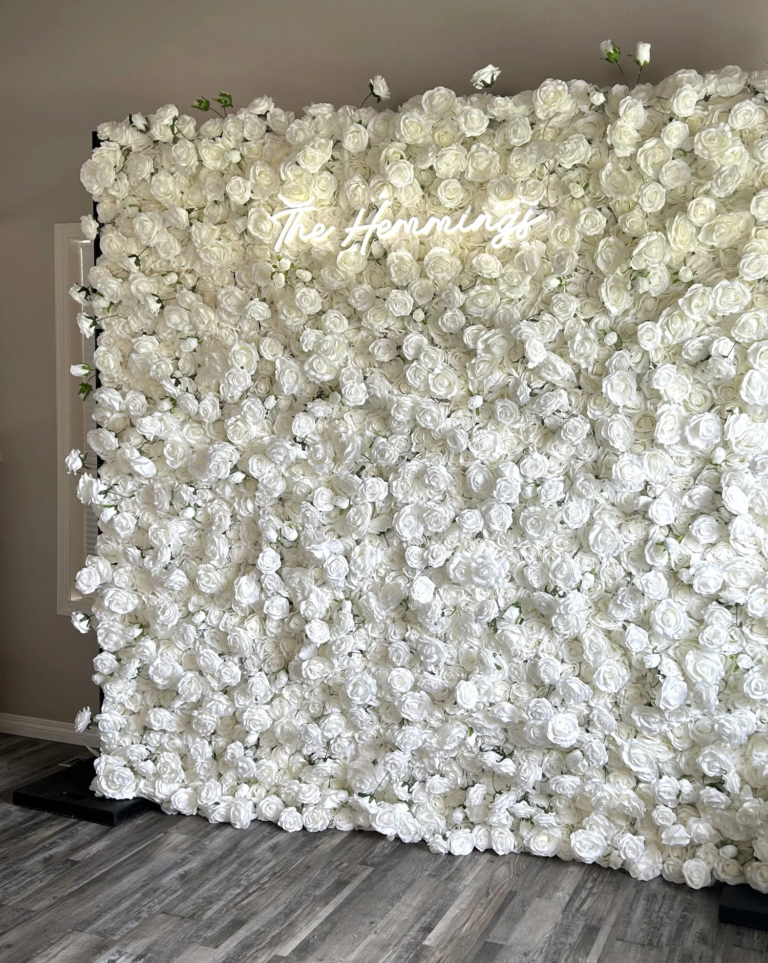 All White Premium Wild Rose Flower Wall - 020