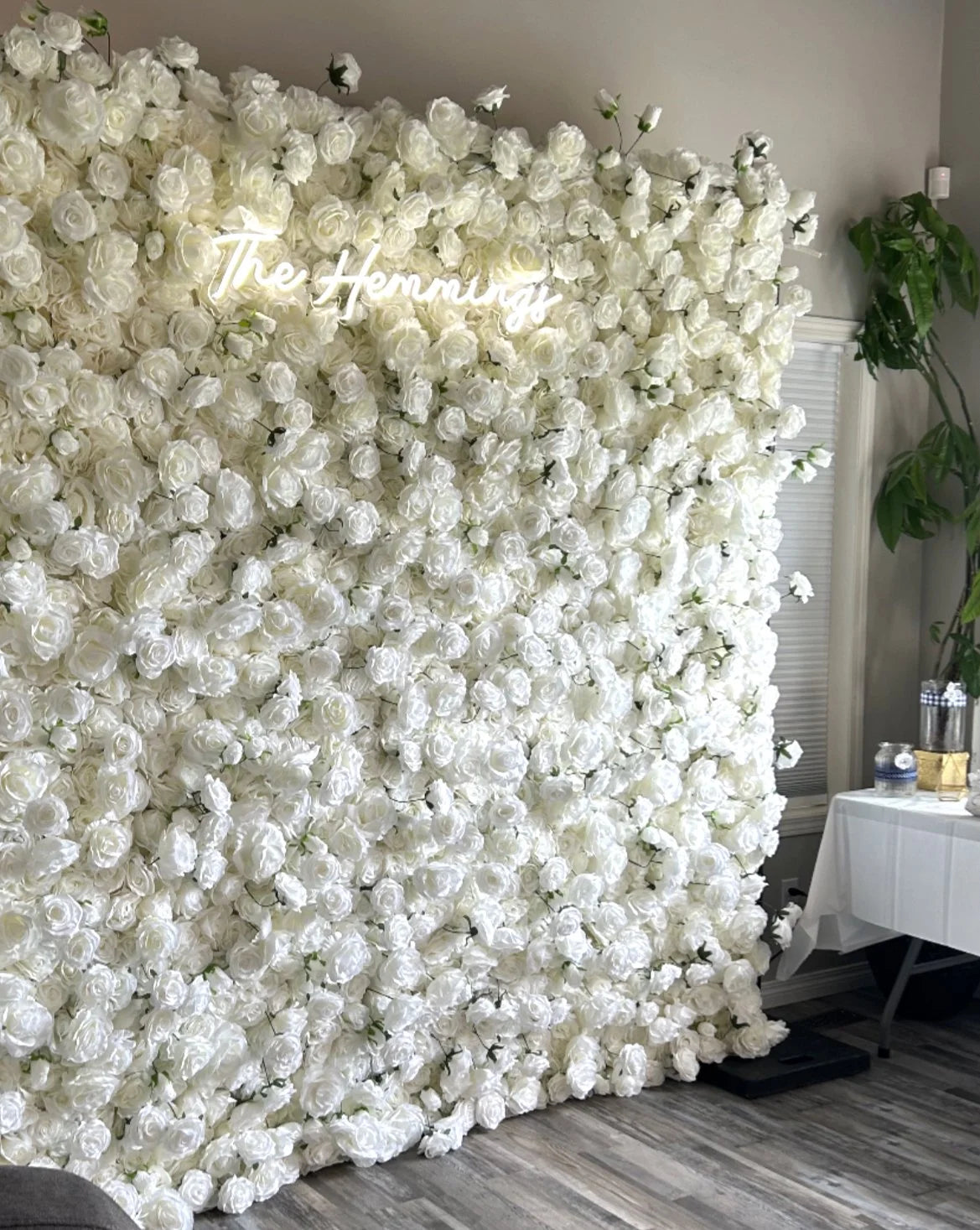 All White Premium Wild Rose Flower Wall - 020