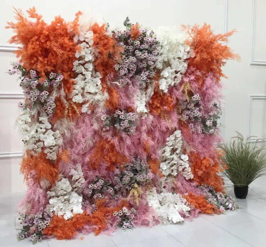 Into the Meadow Premium Orange & Pink Flower Wall - 115