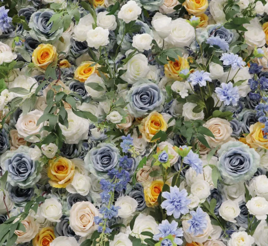 Blue & Yellow Rose Premium Flower Wall - 158