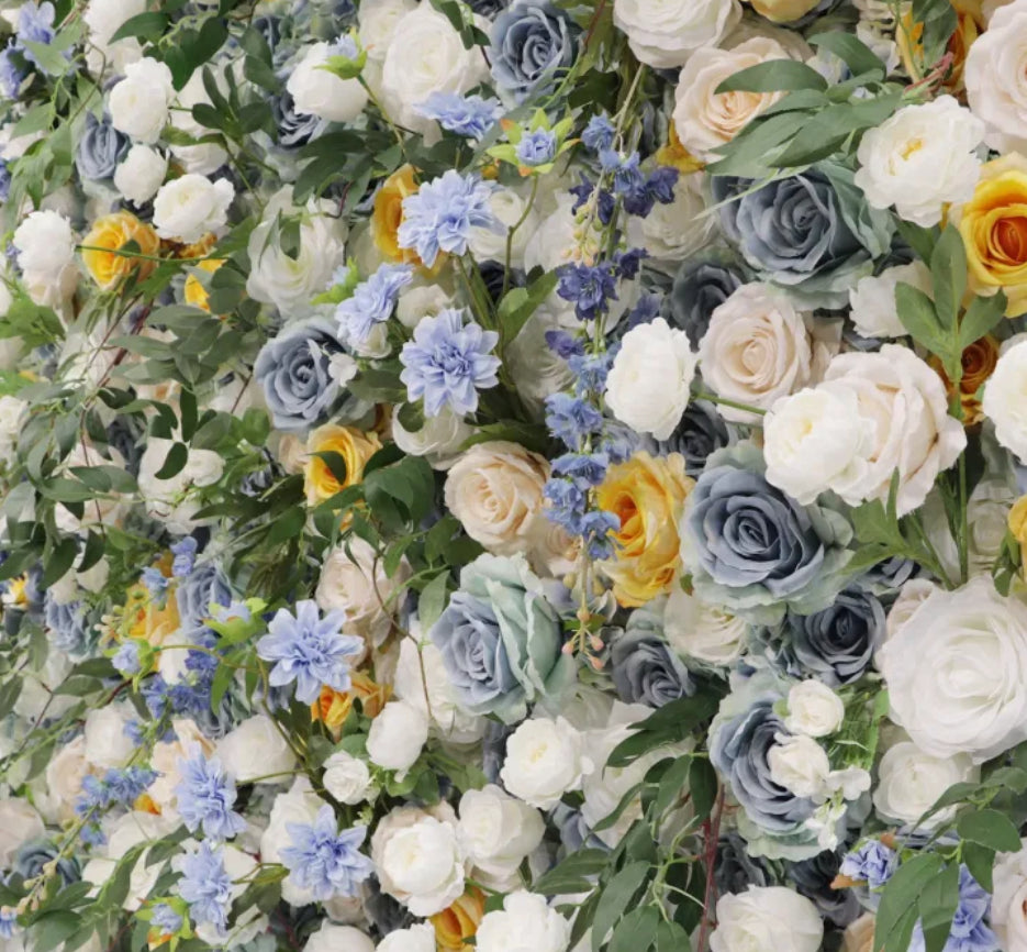 Blue & Yellow Rose Premium Flower Wall - 158