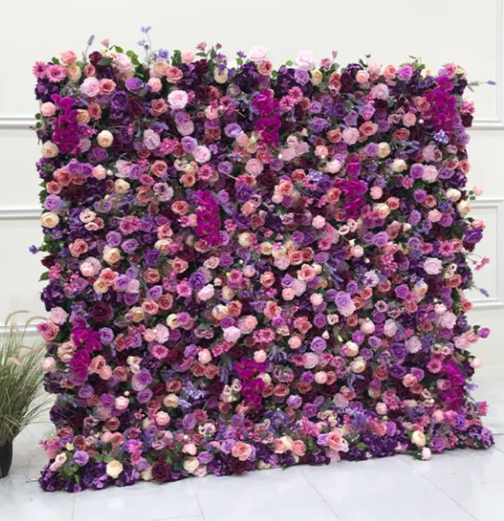 Purple & Pink Wild Rose Premium Flower Wall - 154