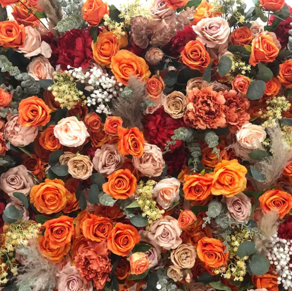 Orange, Brown and Tan Wild Rose Premium Flower Wall - 134