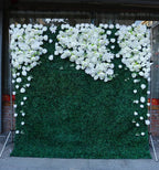 Classic Greenery Hedge with White Rose Design Premium Wall - 524