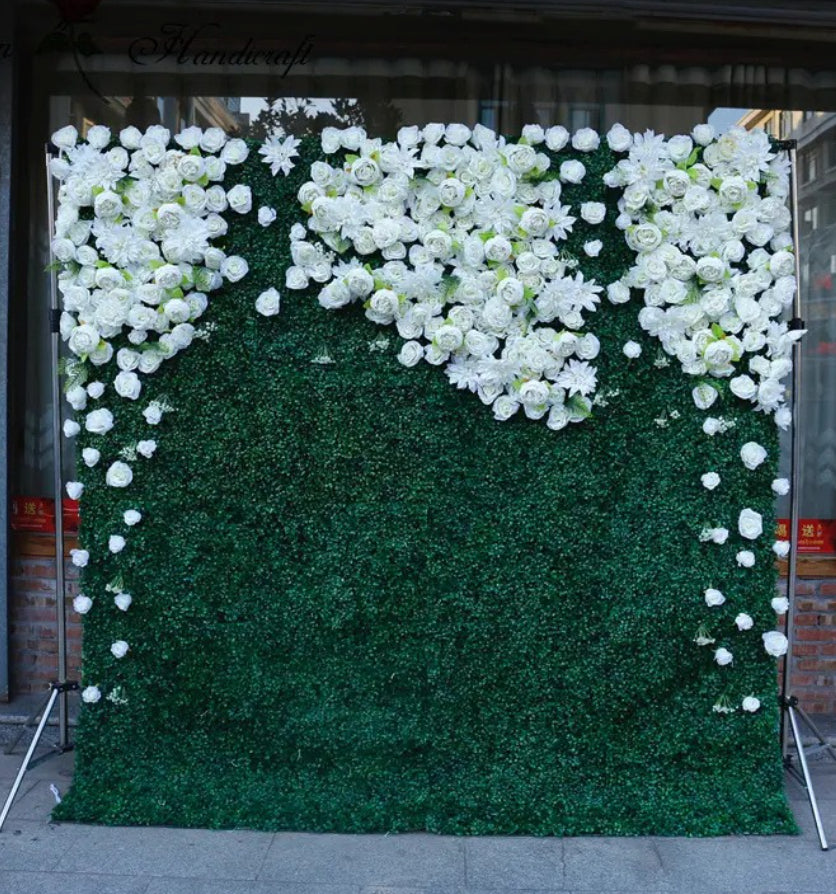 Classic Greenery Hedge with White Rose Design Premium Wall - 524