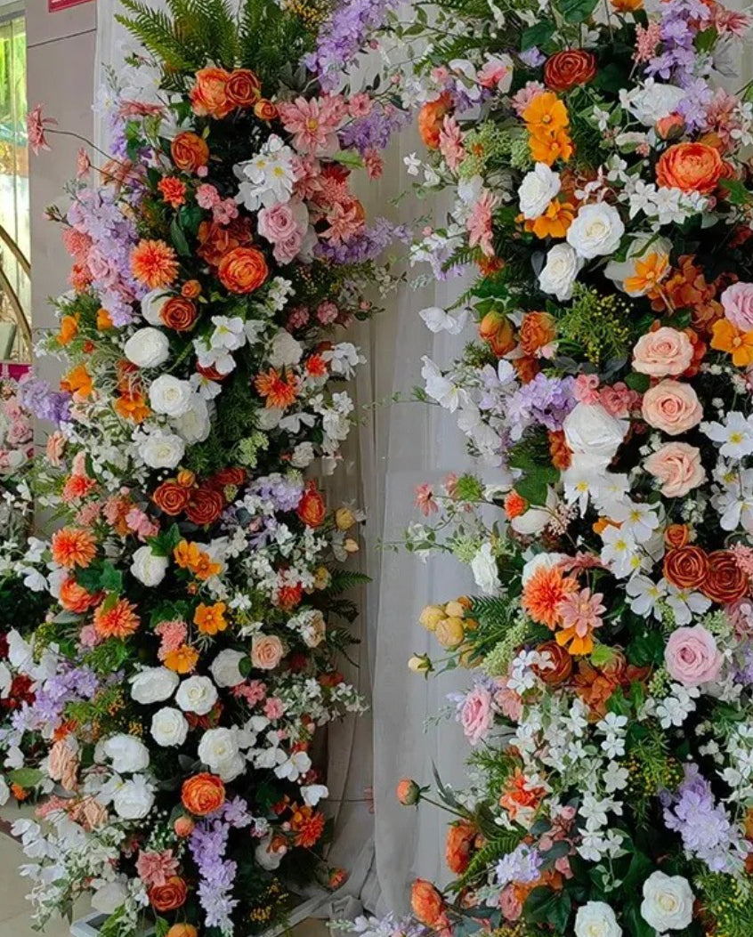Purple, Orange and White Greenery Premium Flower Arch - 4569