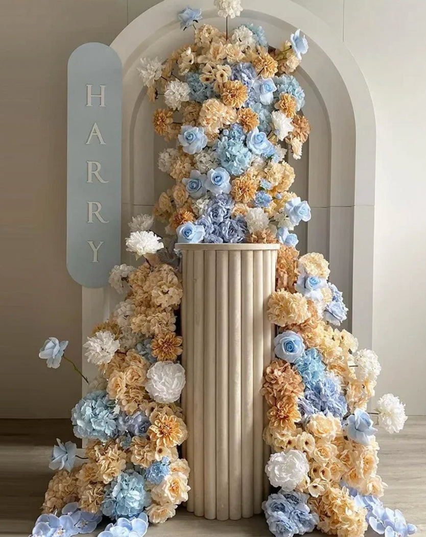 Blue, Tan and Ivory Premium Wild Rose Flower Arch Set - 4580