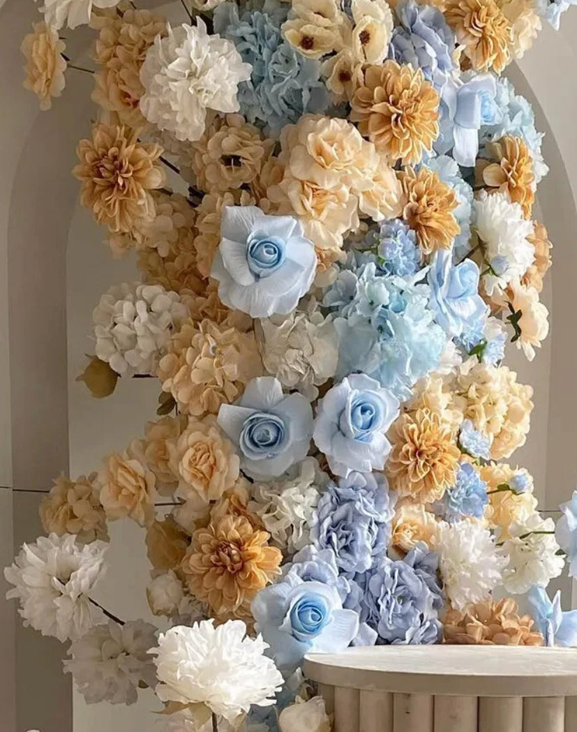 Blue, Tan and Ivory Premium Wild Rose Flower Arch Set - 4580