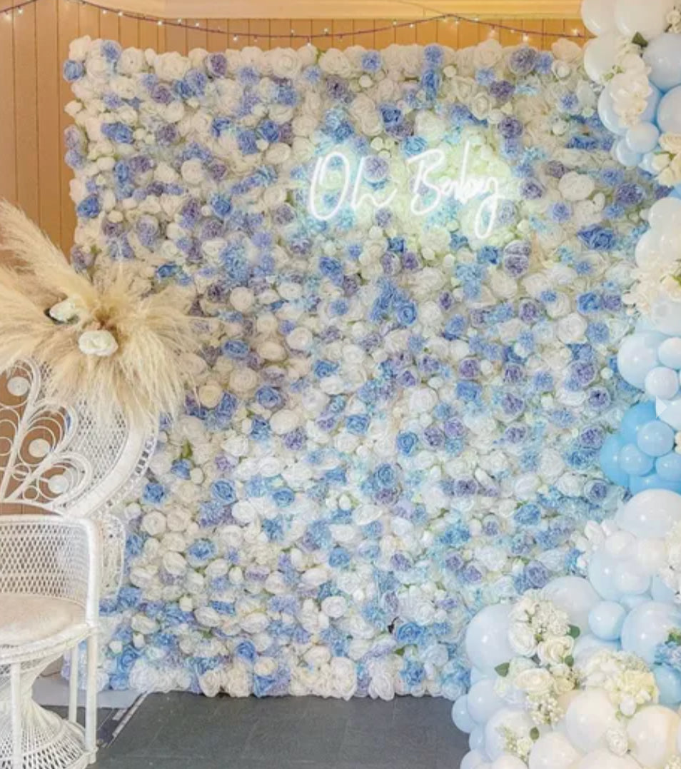 Blue, White and Purple Wild Rose Premium Flower Wall - 226