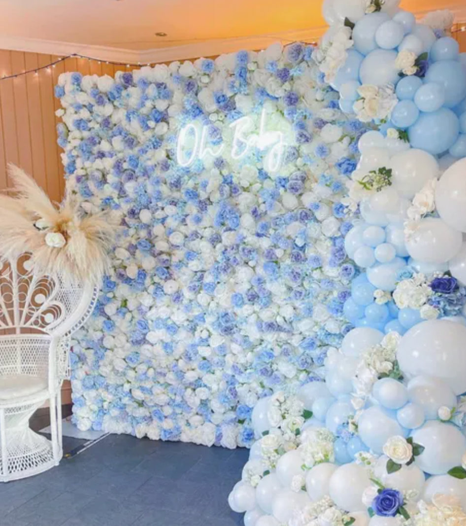 Blue, White and Purple Wild Rose Premium Flower Wall - 226