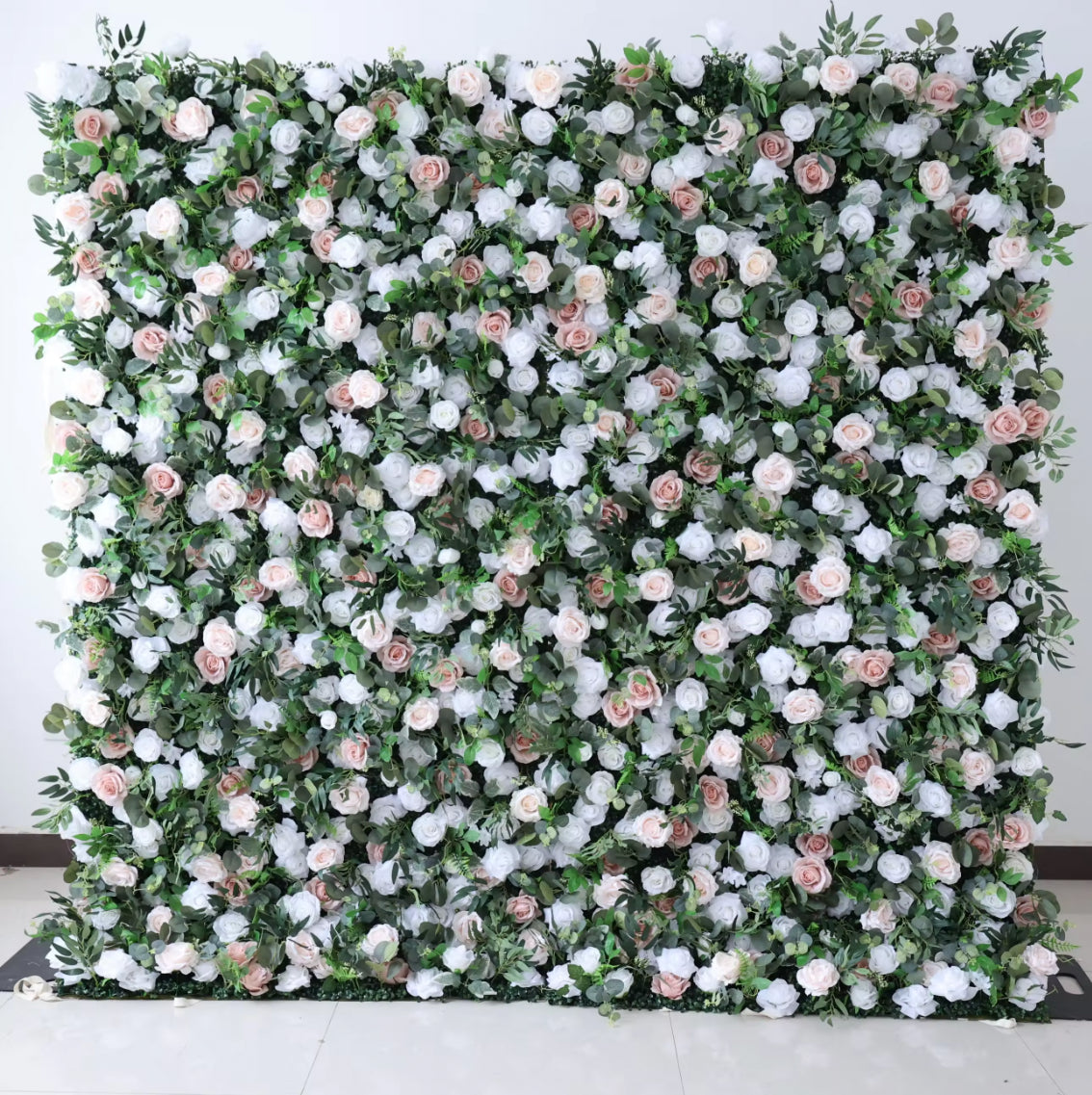 Light Pink, White and Greenery Premium Flower Wall- 088