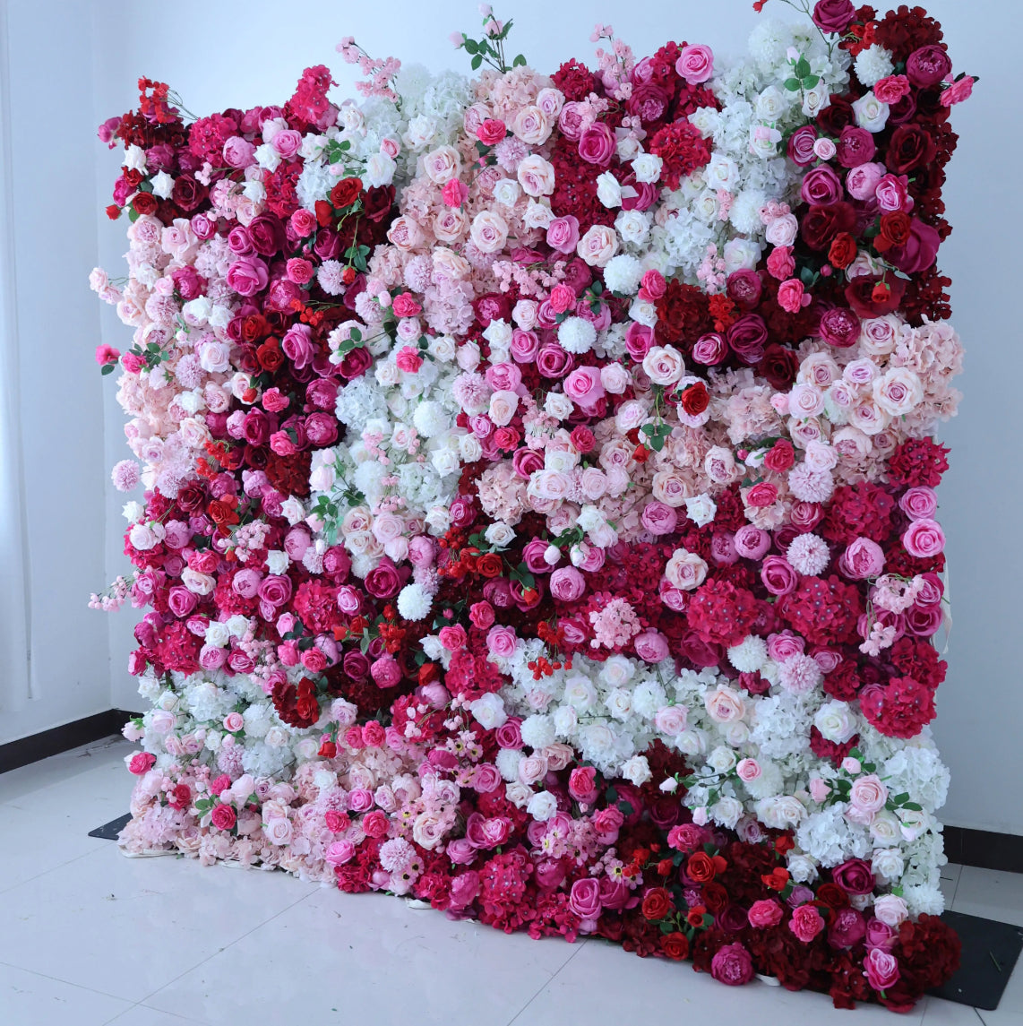 Deep Red, Pink and White Swirl Premium Flower Wall - 148