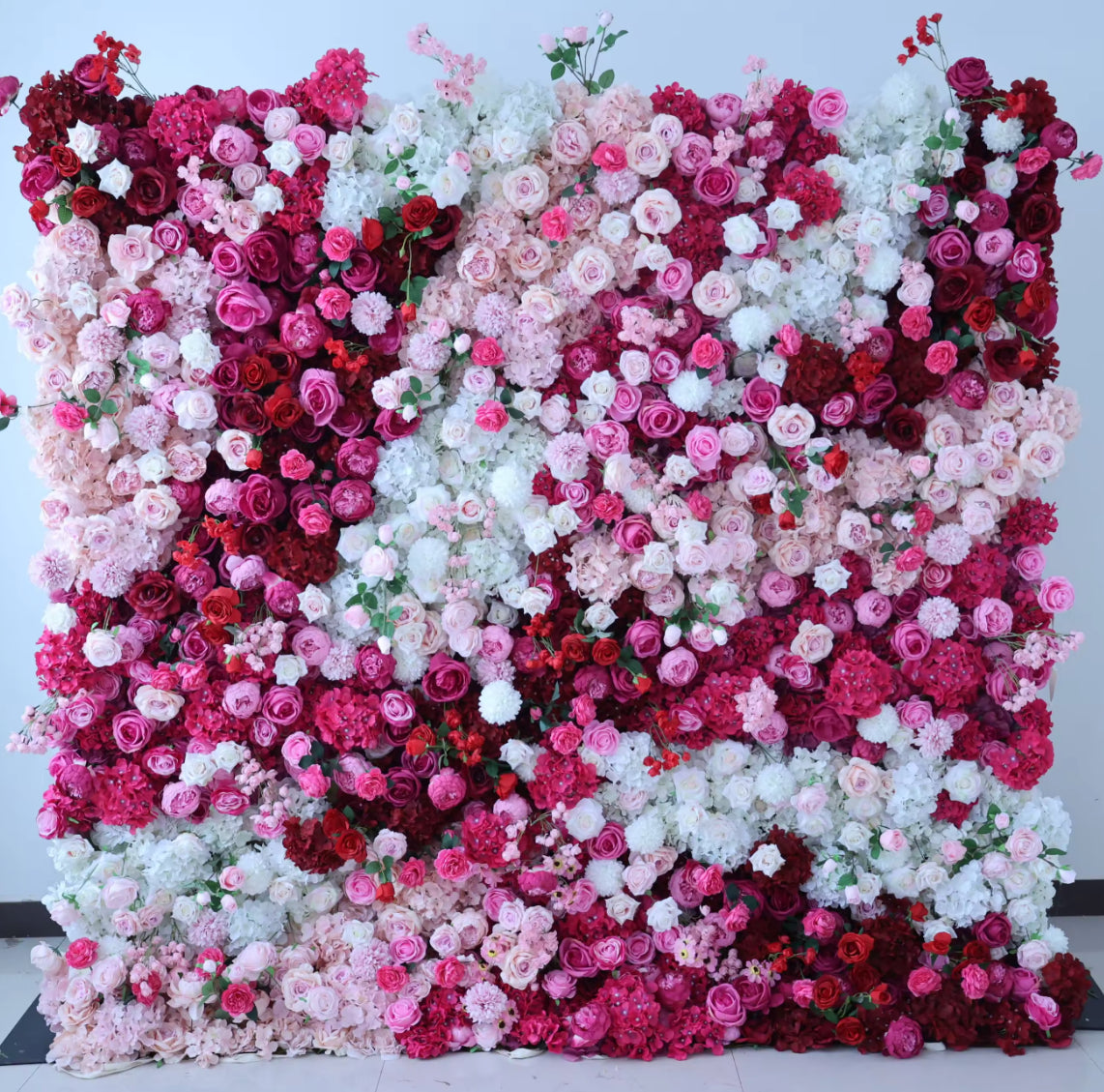 Deep Red, Pink and White Swirl Premium Flower Wall - 148