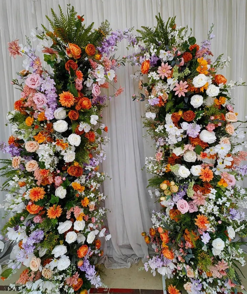 Purple, Orange and White Greenery Premium Flower Arch - 4569