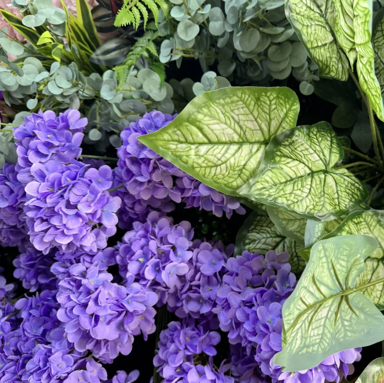 Purple, Pink and Orange Greenery Premium Deluxe Flower Wall - 231