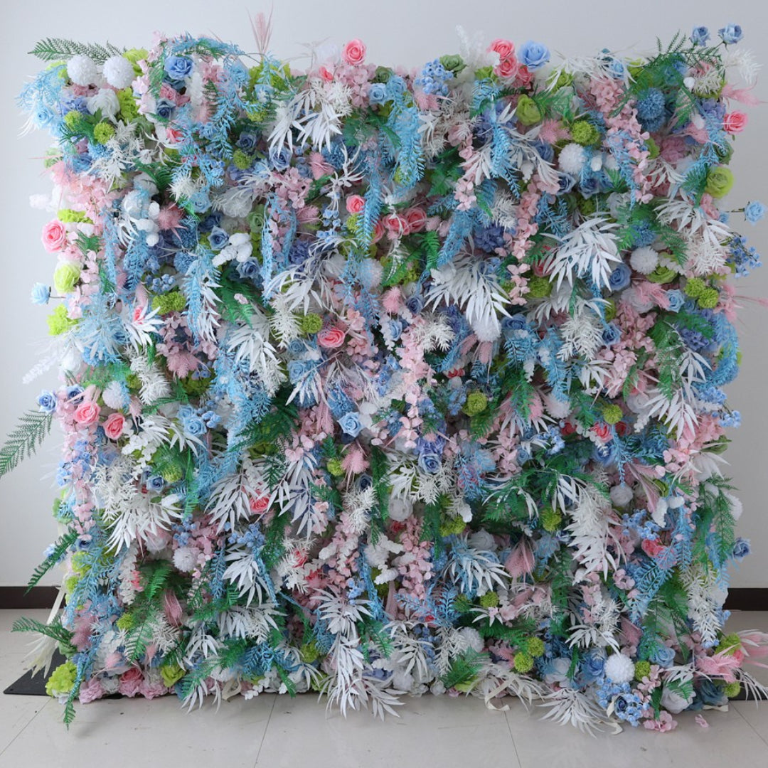 Into The Meadow Dripping Pink, Blue and White Flower Wall - 267