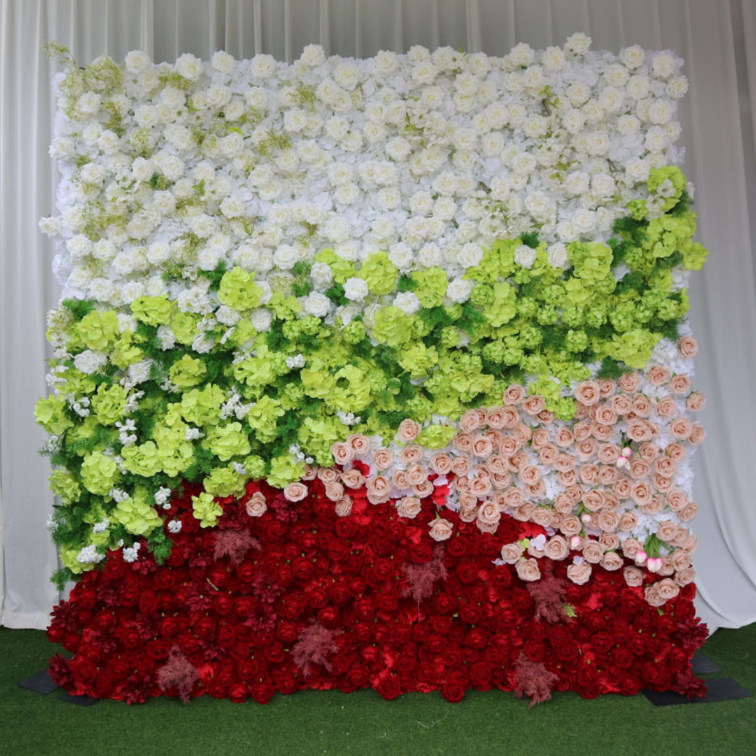 White, Green, Red and Pink Premium Rose Flower Wall - 327