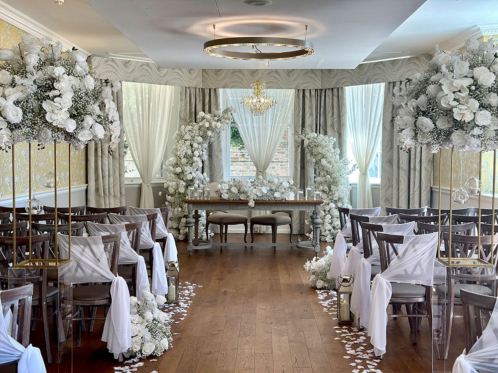 White Rose Babys Breath Deluxe Flower Arch - 4562